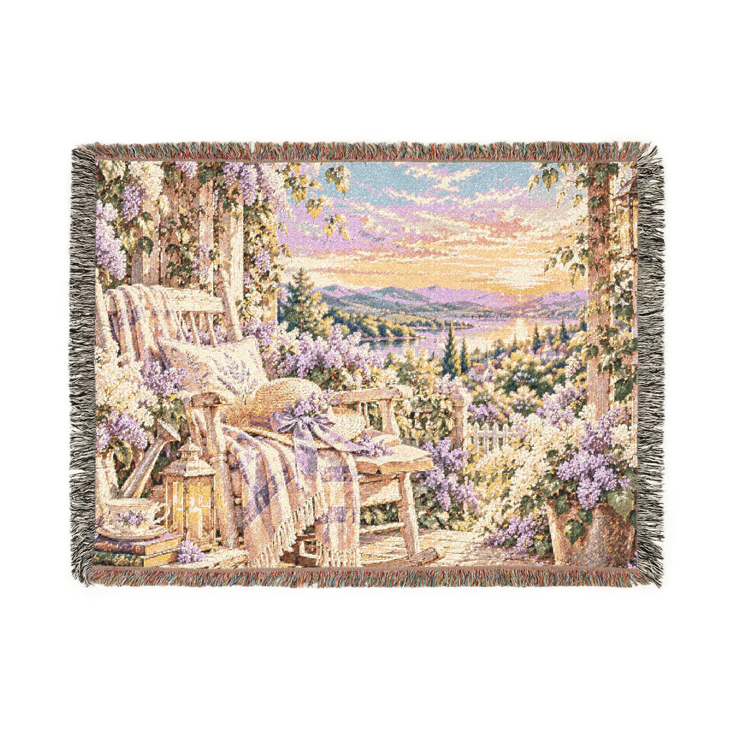 Sunset Cottage Woven Blanket — Lavender Landscape Throw