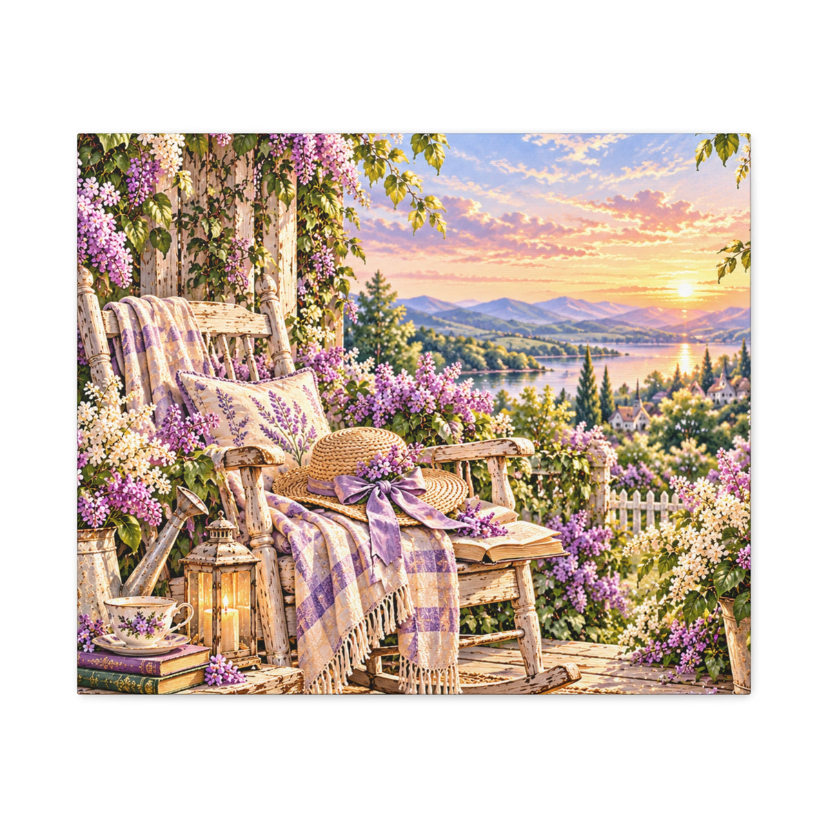 Lavender Porch Canvas Print — Cottage Sunset Wall Art