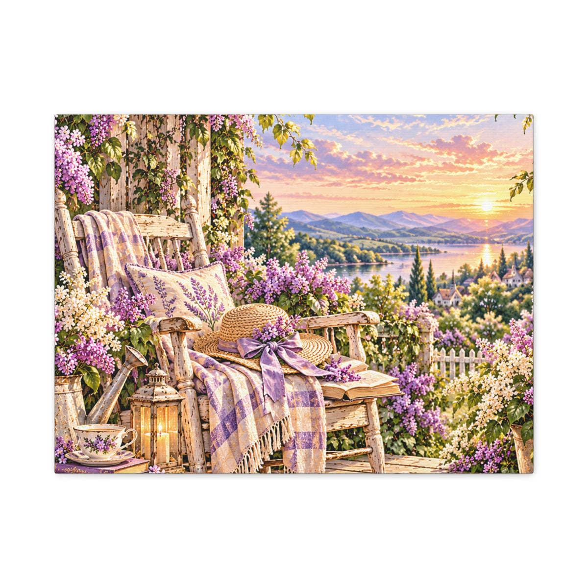 Lavender Porch Canvas Print — Cottage Sunset Wall Art