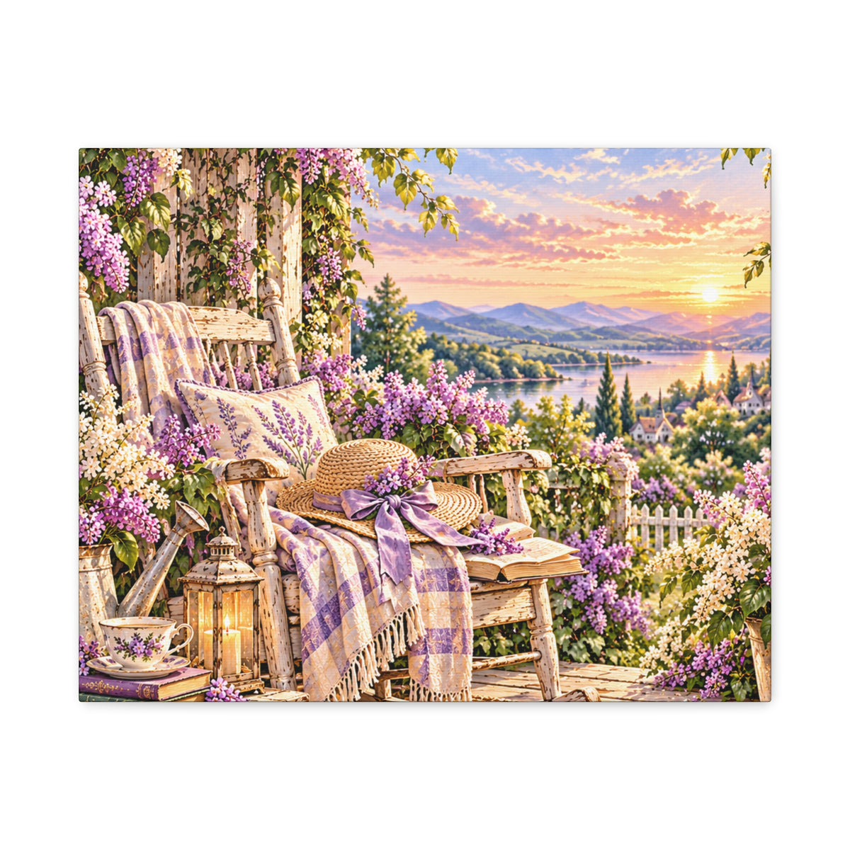 Lavender Porch Canvas Print — Cottage Sunset Wall Art