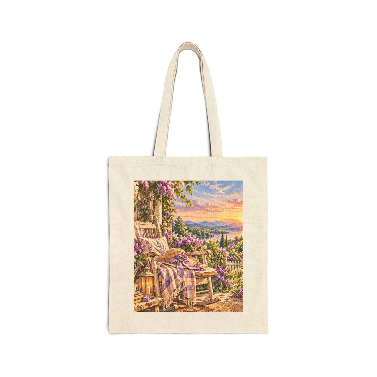 Lavender Porch Canvas Tote — Cottage Sunrise Market Bag