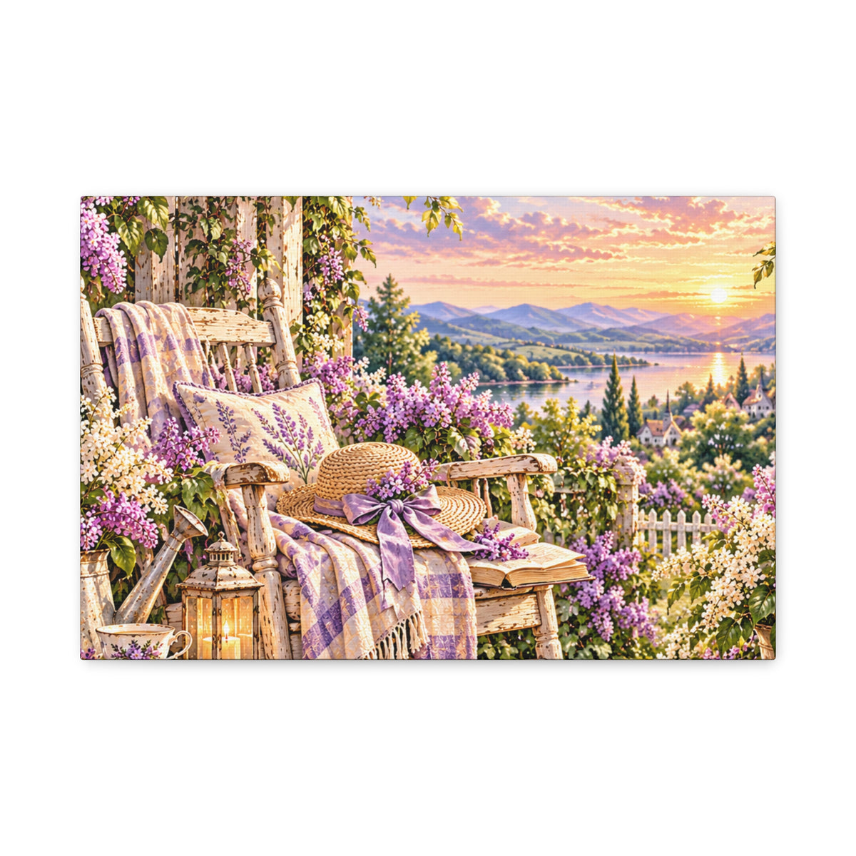 Lavender Porch Canvas Print — Cottage Sunset Wall Art