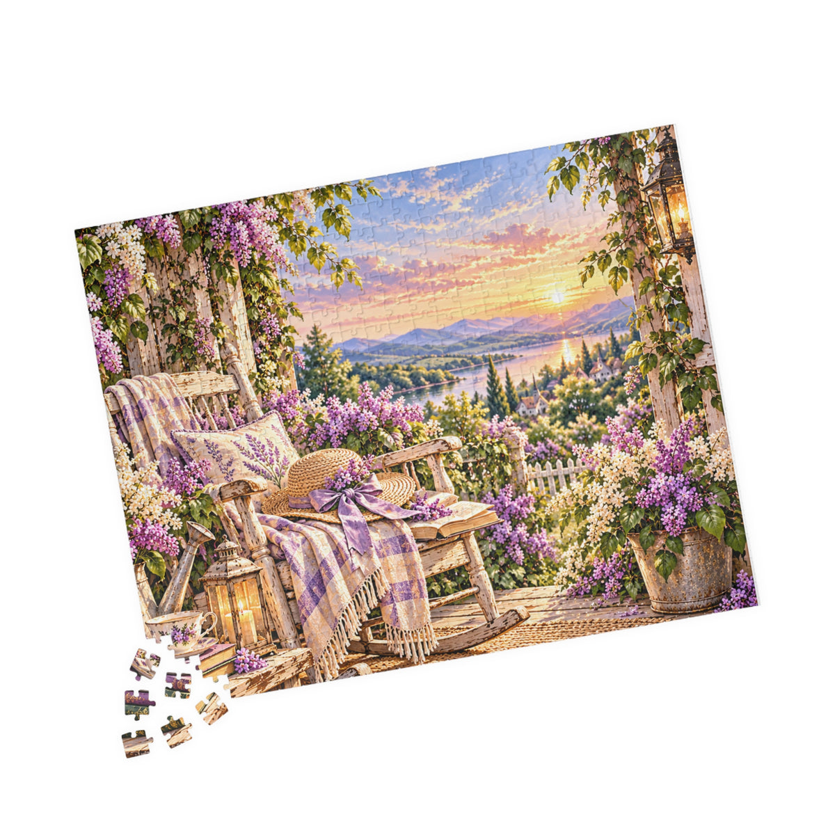 Sunset Porch Garden Jigsaw Puzzle — Cottage Landscape Puzzle