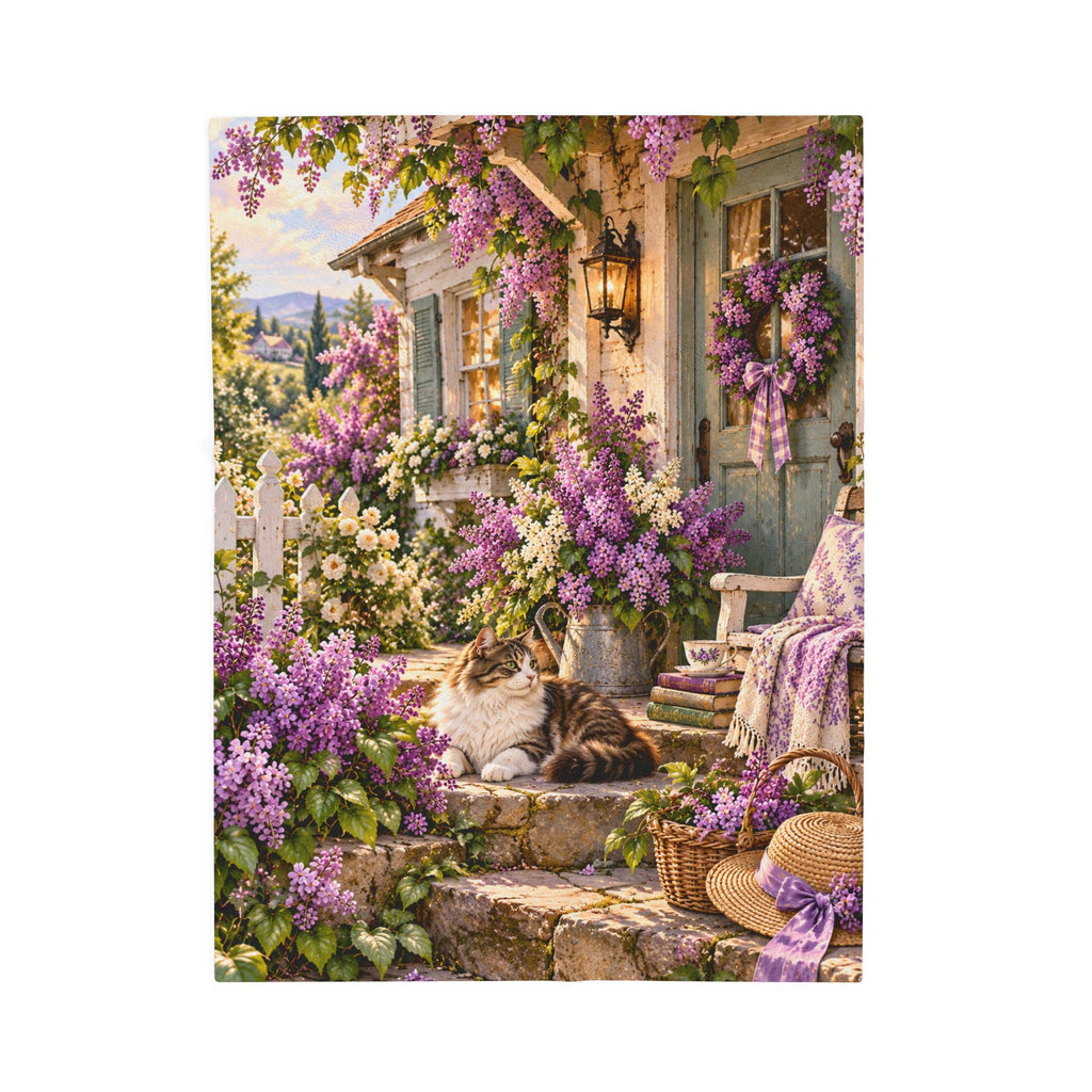 Cottage Garden Cat Plush Blanket — Floral Throw