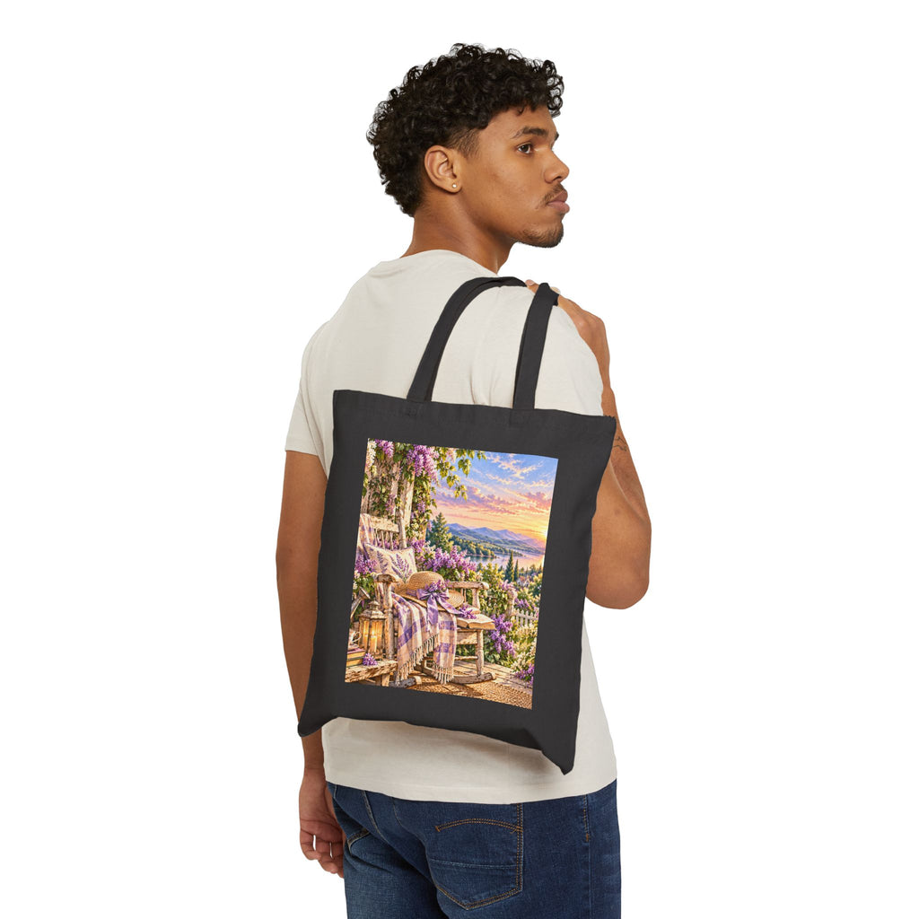 Lavender Porch Canvas Tote — Cottage Sunrise Market Bag