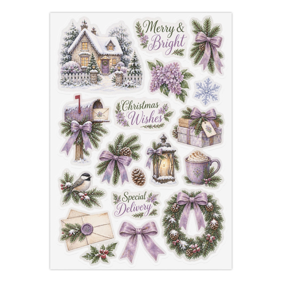 Merry & Bright Christmas Sticker Sheet — Holiday Cottage Collection