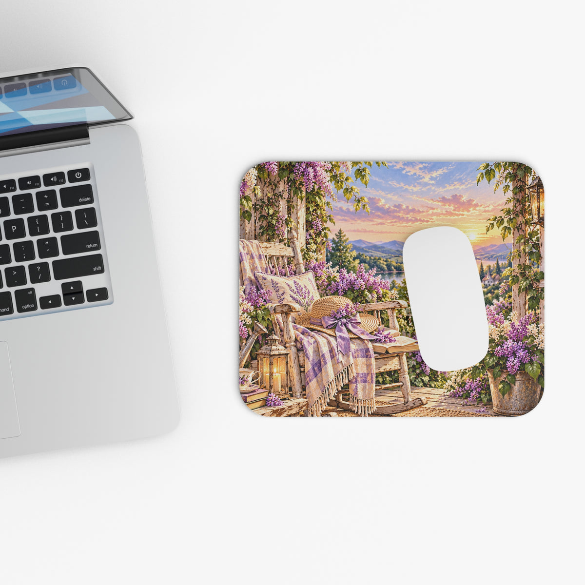 Lavender Cottage Mouse Pad — Garden Sunrise Desk Decor