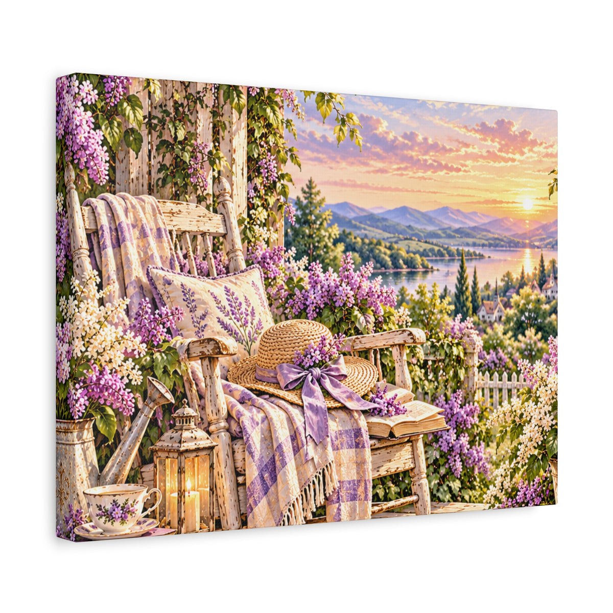 Lavender Porch Canvas Print — Cottage Sunset Wall Art