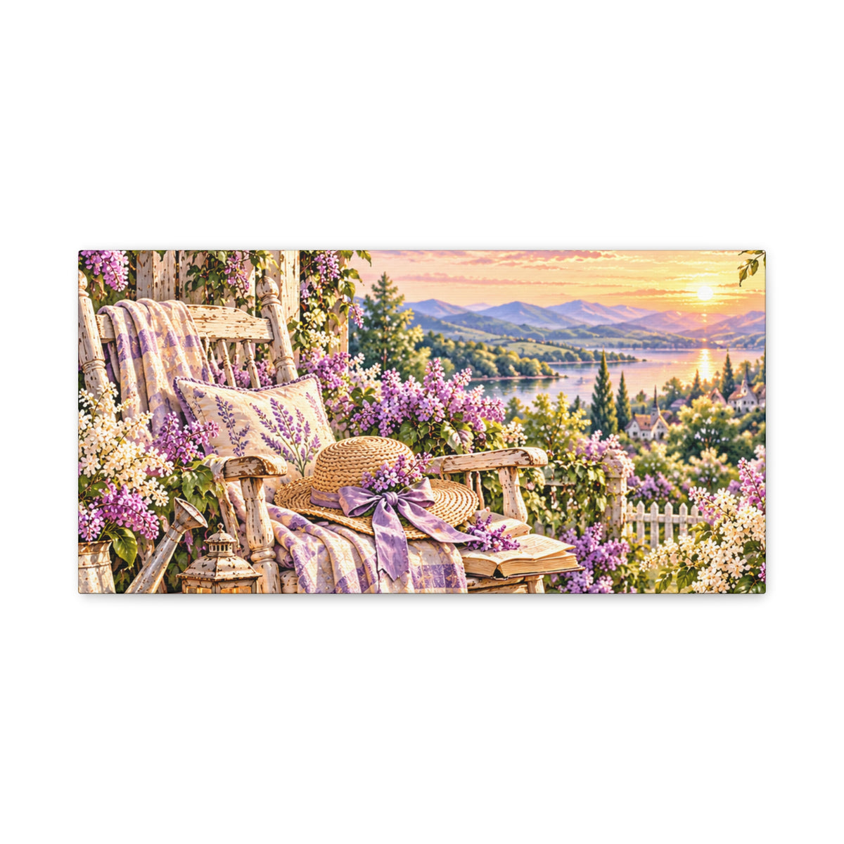 Lavender Porch Canvas Print — Cottage Sunset Wall Art