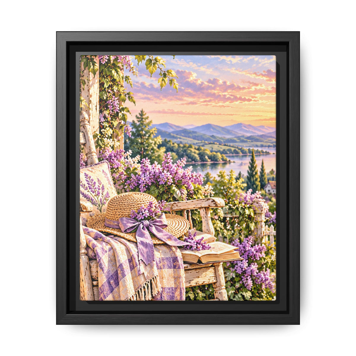 Sunset Lavender Garden Framed Canvas — Cottage Wall Art