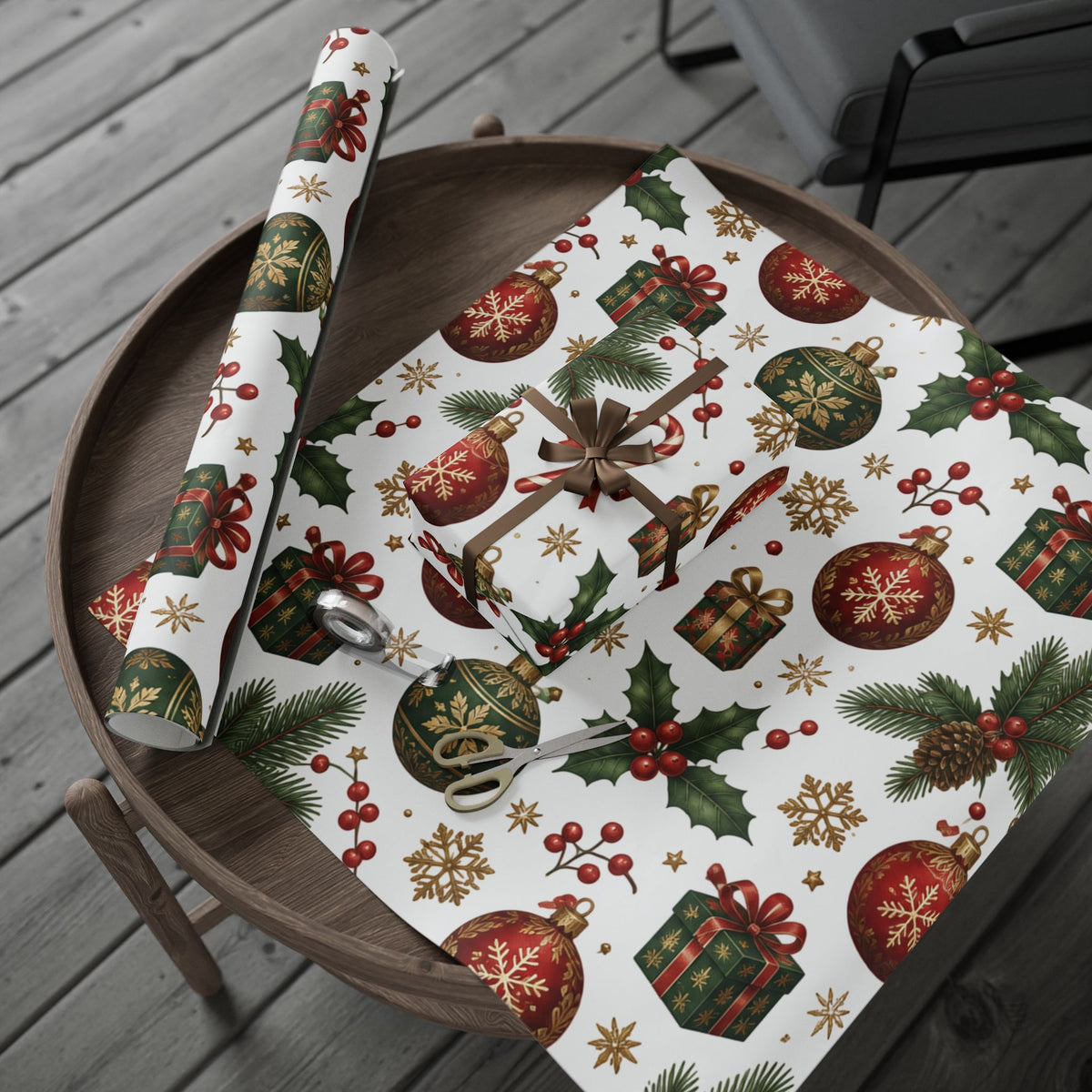 Christmas Cottage Wrapping Paper Roll — Festive Winter Gift Wrap