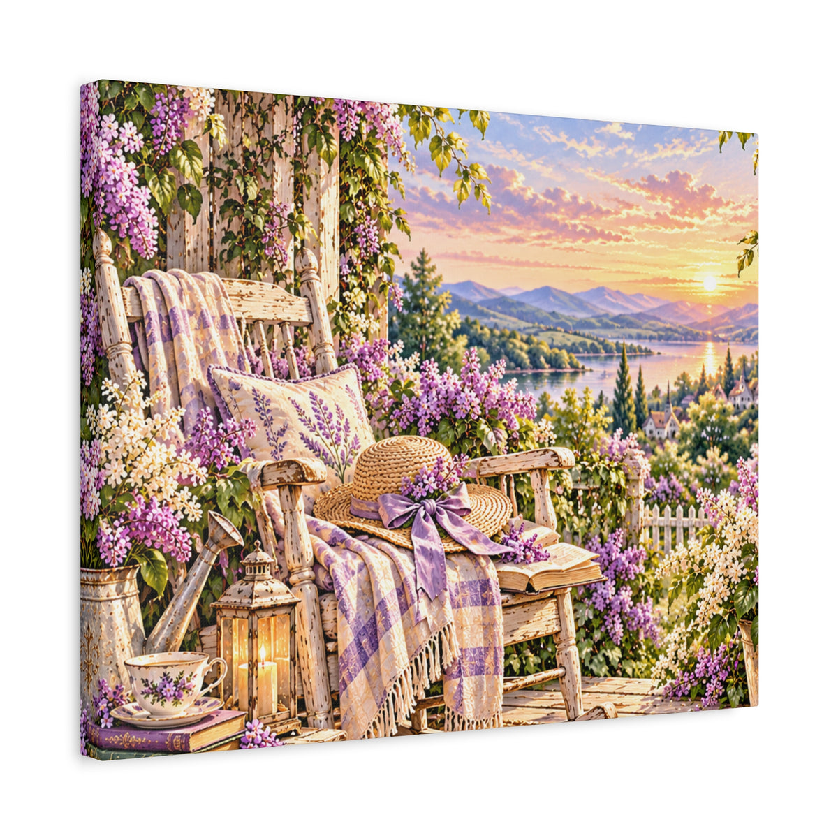 Lavender Porch Canvas Print — Cottage Sunset Wall Art