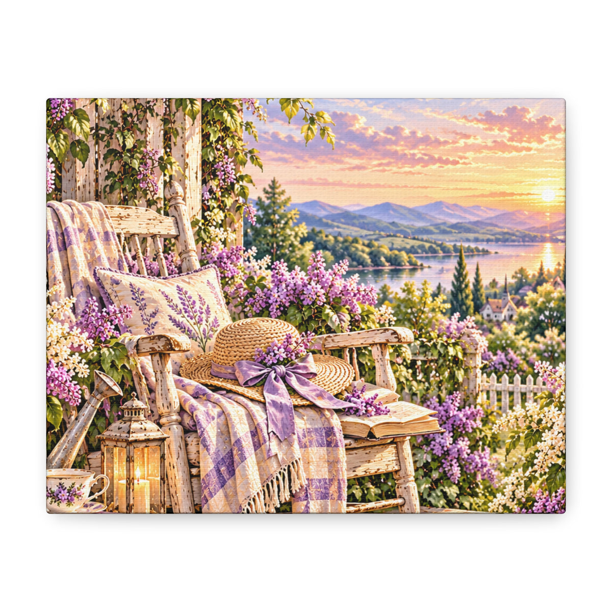 Lavender Porch Canvas Print — Cottage Sunset Wall Art