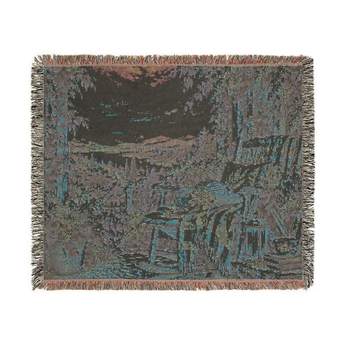 Sunset Cottage Woven Blanket — Lavender Landscape Throw