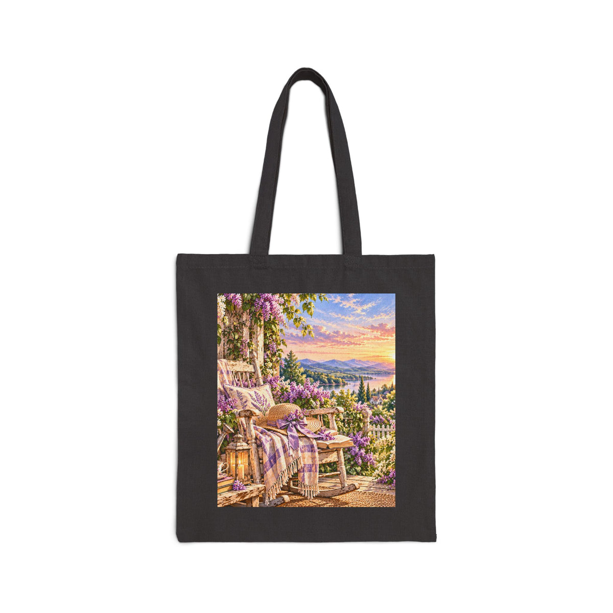 Lavender Porch Canvas Tote — Cottage Sunrise Market Bag
