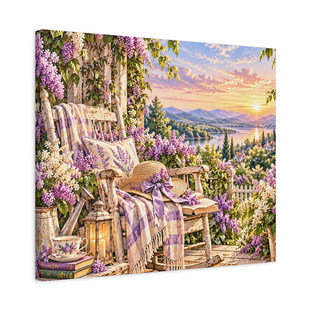 Lavender Porch Canvas Print — Cottage Sunset Wall Art