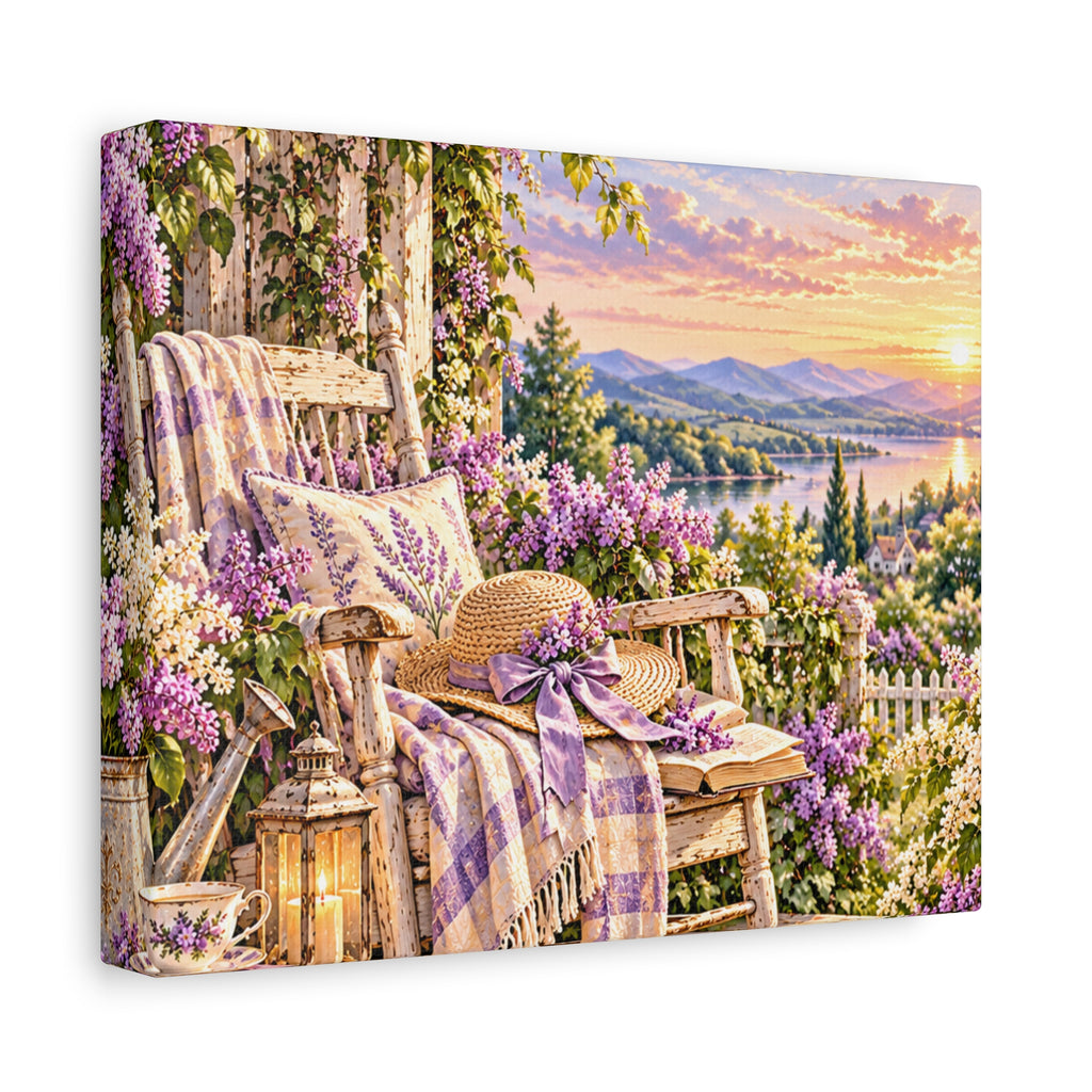Lavender Porch Canvas Print — Cottage Sunset Wall Art