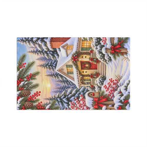 Christmas Cottage Tea Towel — Snowy Holiday Kitchen Decor