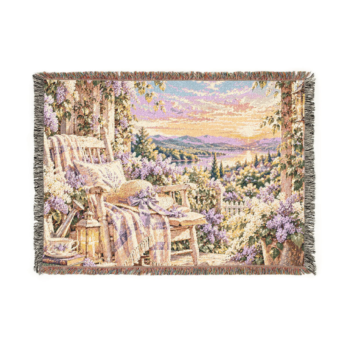 Sunset Cottage Woven Blanket — Lavender Landscape Throw