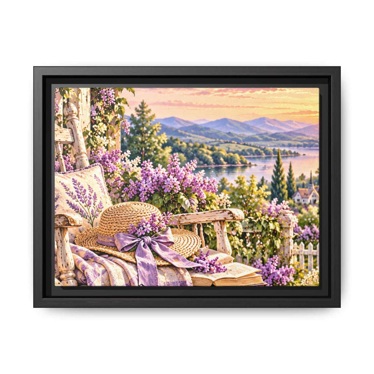 Sunset Lavender Garden Framed Canvas — Cottage Wall Art