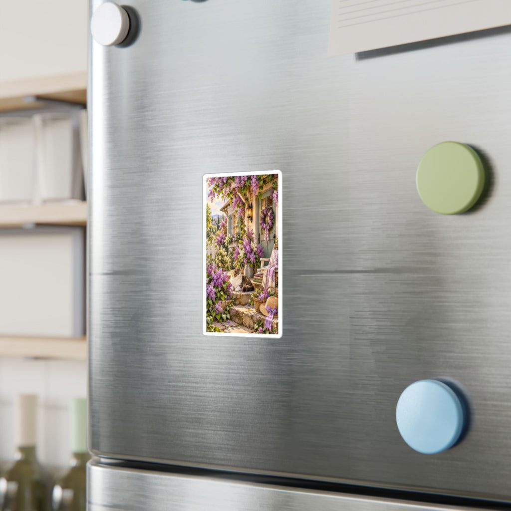 Cottage Garden Cat Vinyl Sticker — Lilacs & Floral Decal