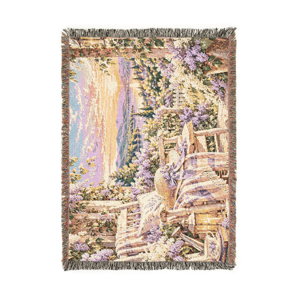 Sunset Cottage Woven Blanket — Lavender Landscape Throw