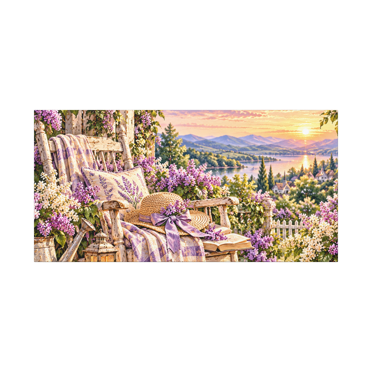 Lavender Porch Canvas Print — Cottage Sunset Wall Art