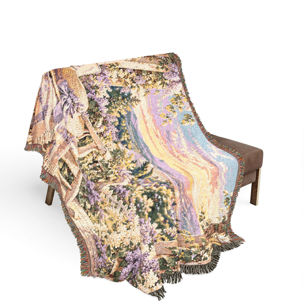 Sunset Cottage Woven Blanket — Lavender Landscape Throw
