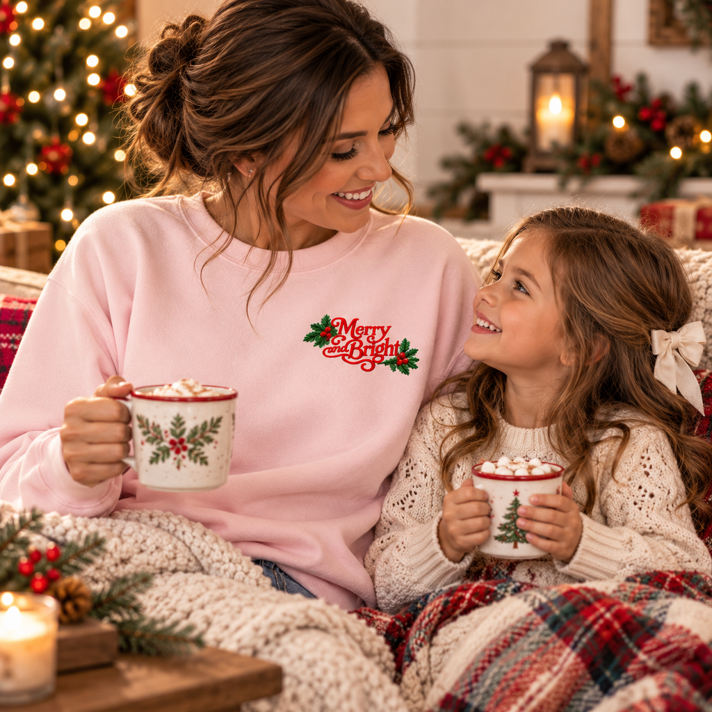 Merry & Bright Embroidered Christmas Crewneck