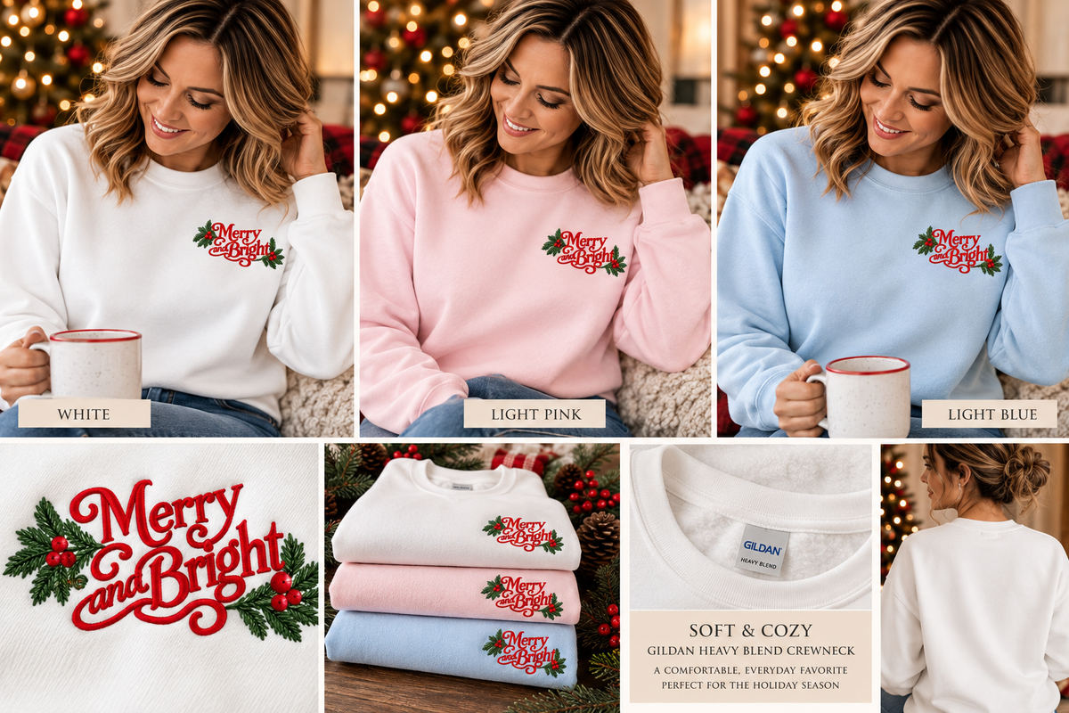 Merry & Bright Embroidered Christmas Crewneck