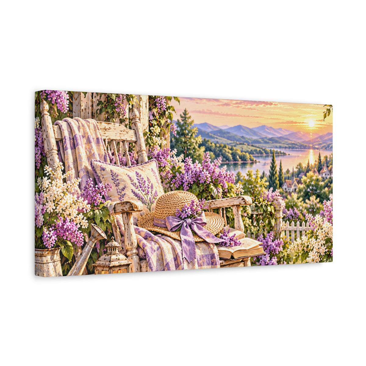 Lavender Porch Canvas Print — Cottage Sunset Wall Art