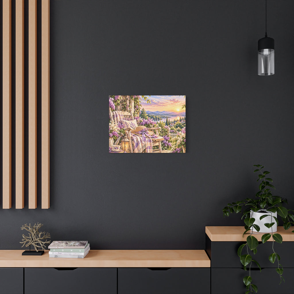 Lavender Porch Canvas Print — Cottage Sunset Wall Art