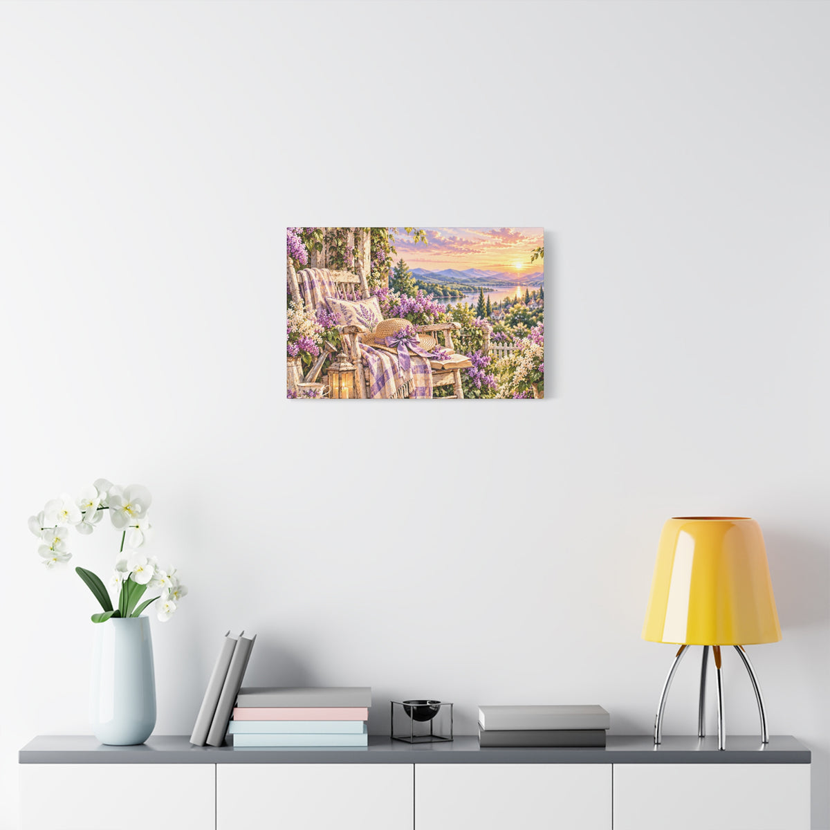 Lavender Porch Canvas Print — Cottage Sunset Wall Art