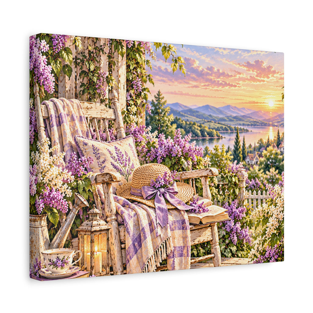 Lavender Porch Canvas Print — Cottage Sunset Wall Art
