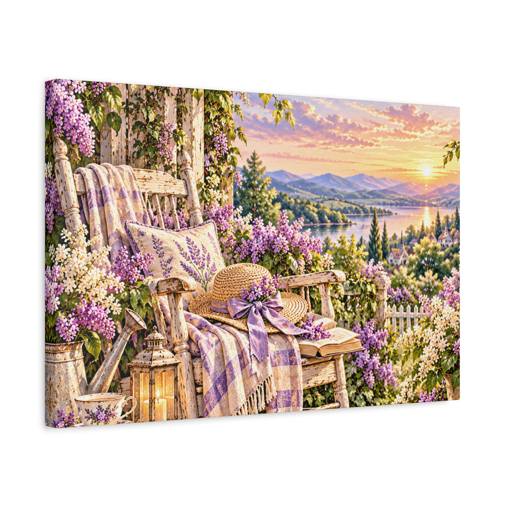 Lavender Porch Canvas Print — Cottage Sunset Wall Art