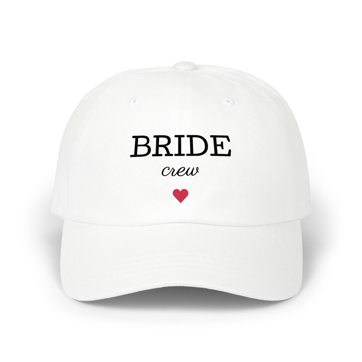 Bride Crew Cap — Bachelorette Party White Baseball Hat with Heart