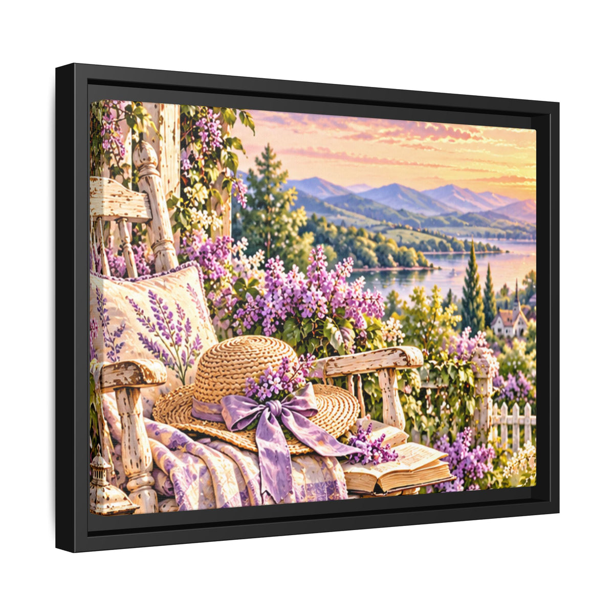 Sunset Lavender Garden Framed Canvas — Cottage Wall Art