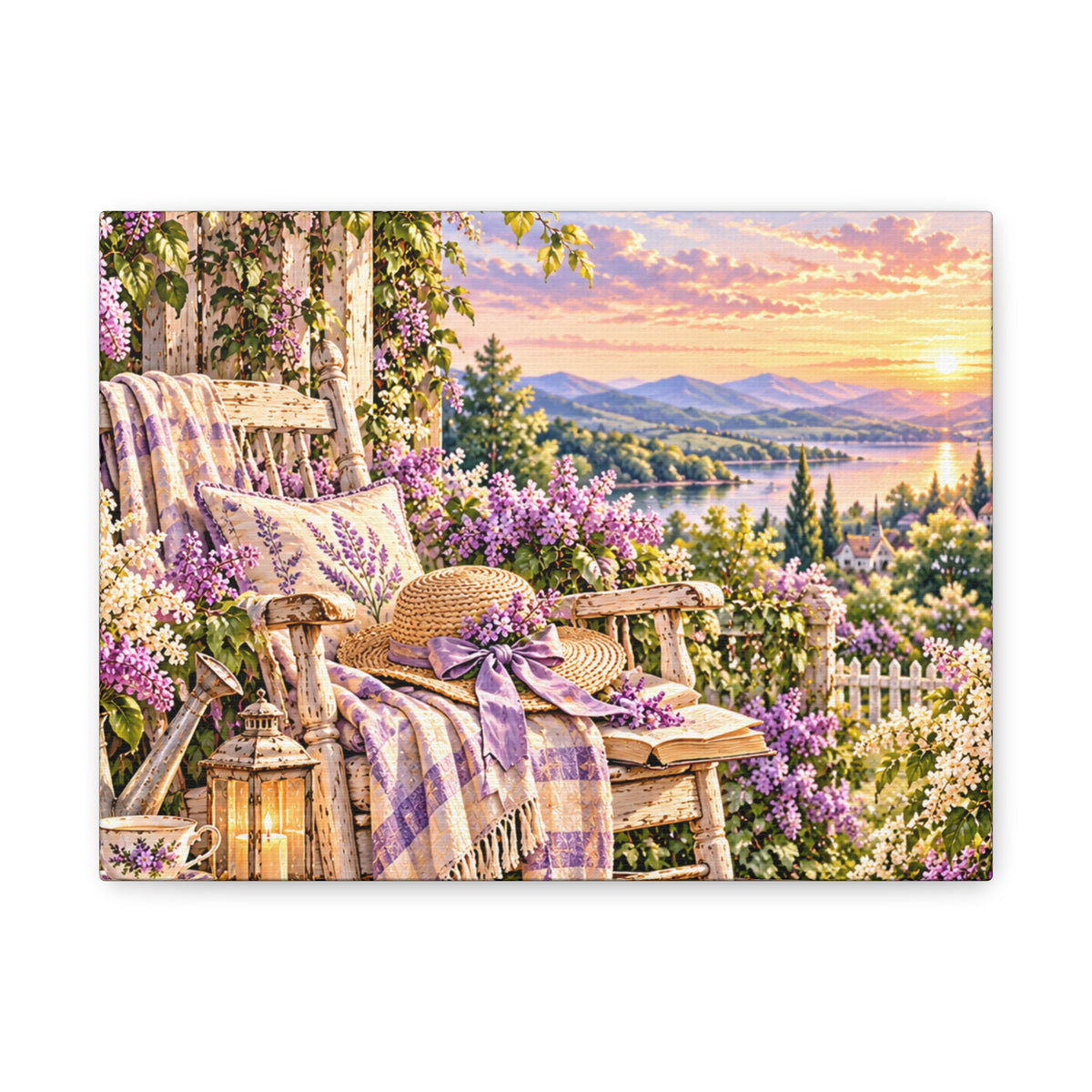 Lavender Porch Canvas Print — Cottage Sunset Wall Art