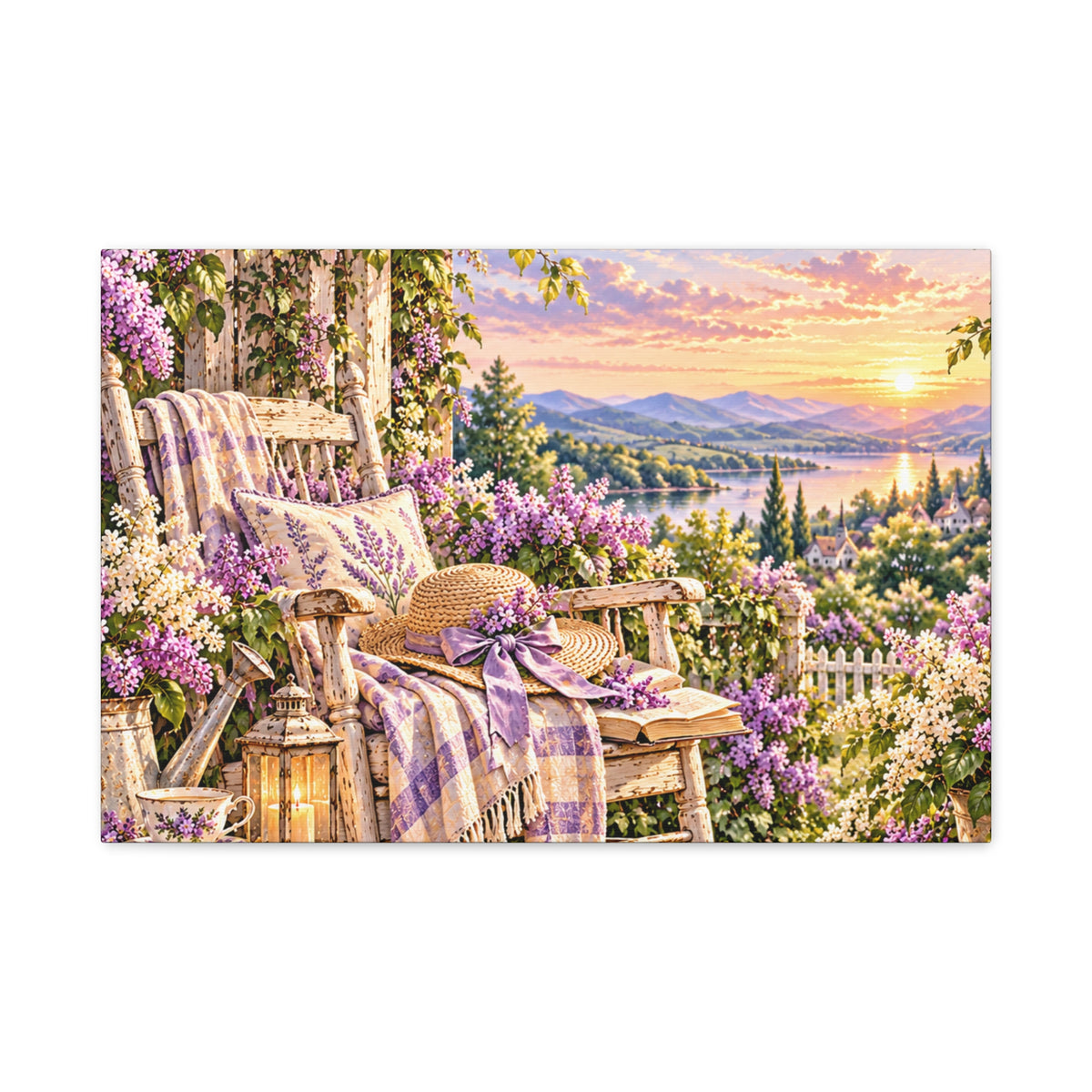 Lavender Porch Canvas Print — Cottage Sunset Wall Art