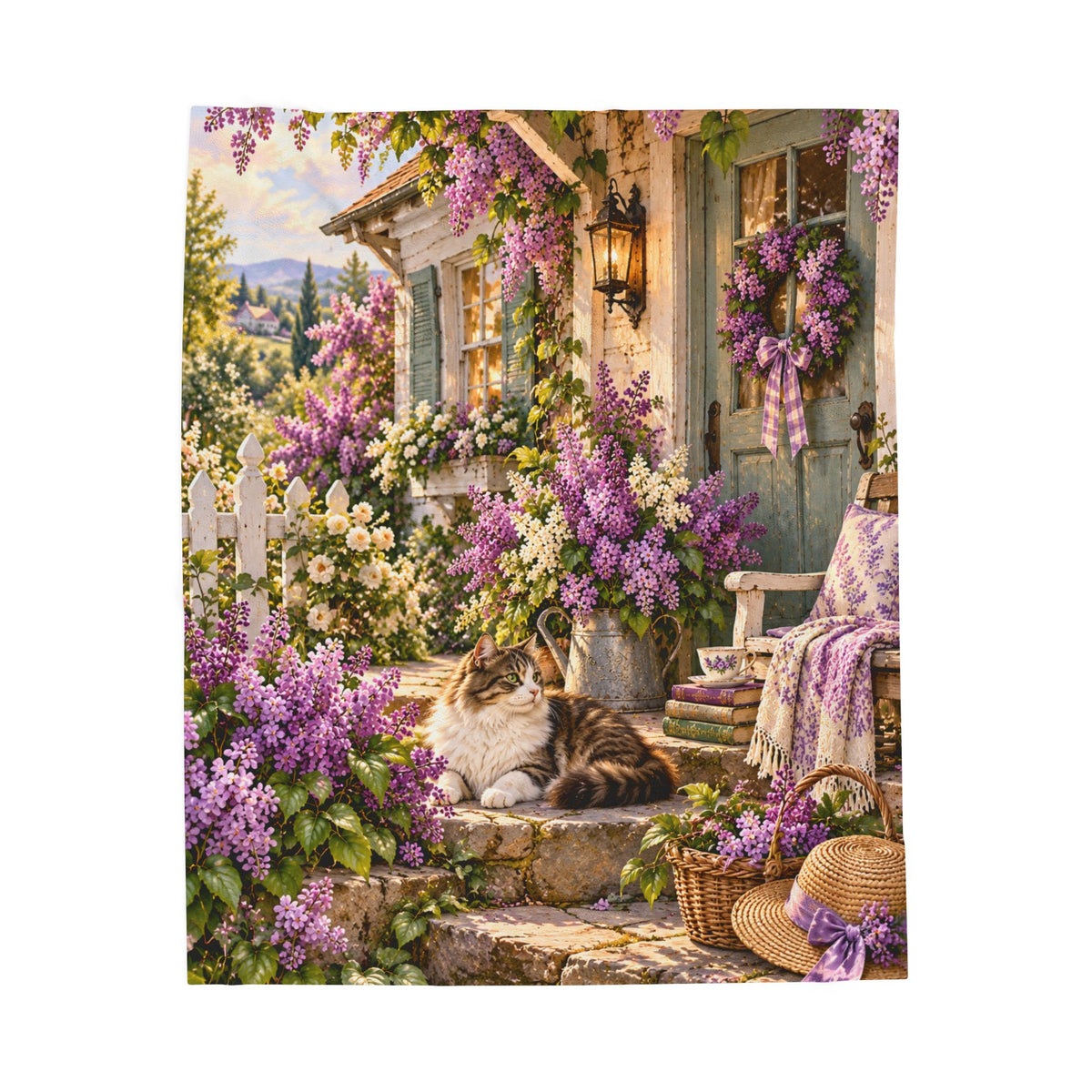 Cottage Garden Cat Plush Blanket — Floral Throw