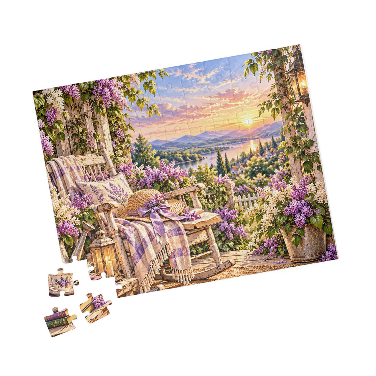 Sunset Porch Garden Jigsaw Puzzle — Cottage Landscape Puzzle