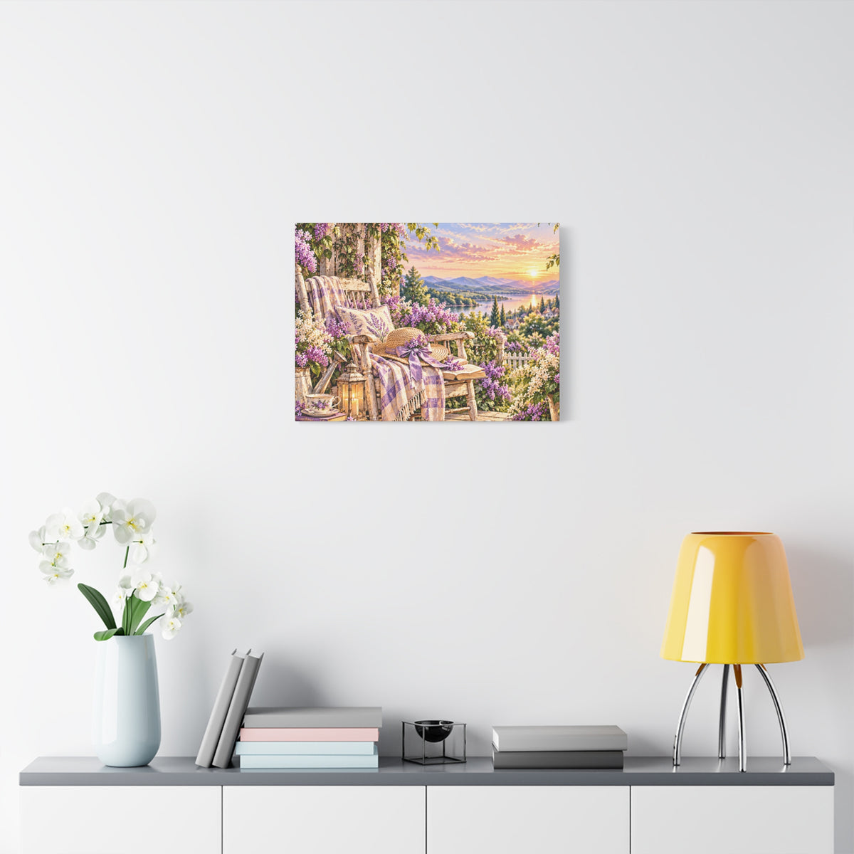 Lavender Porch Canvas Print — Cottage Sunset Wall Art