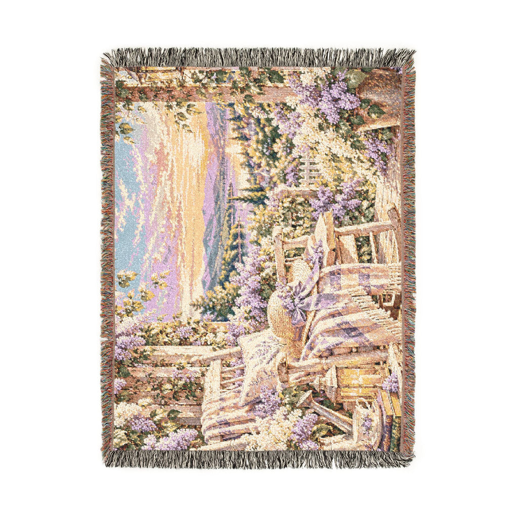 Sunset Cottage Woven Blanket — Lavender Landscape Throw