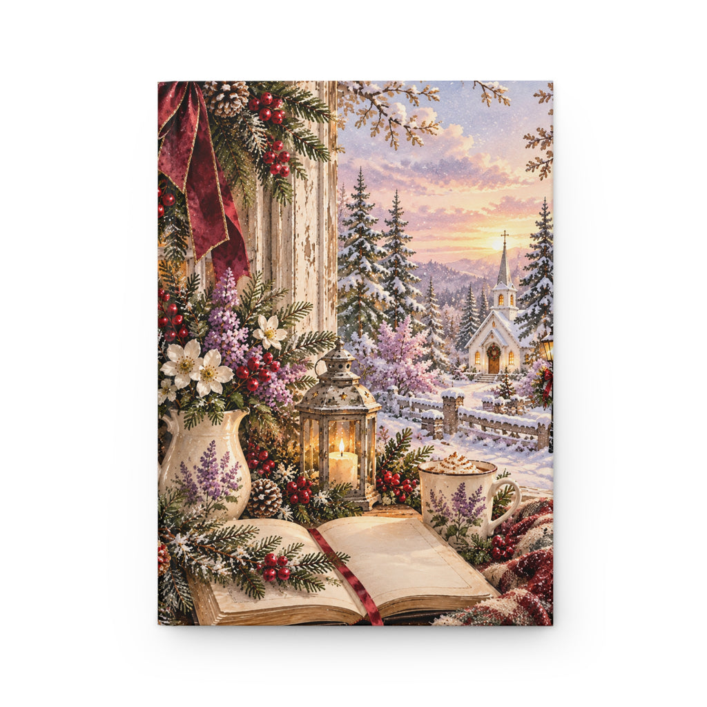 Christmas Cottage Hardcover Journal — Winter Village Scene Lined Notebook