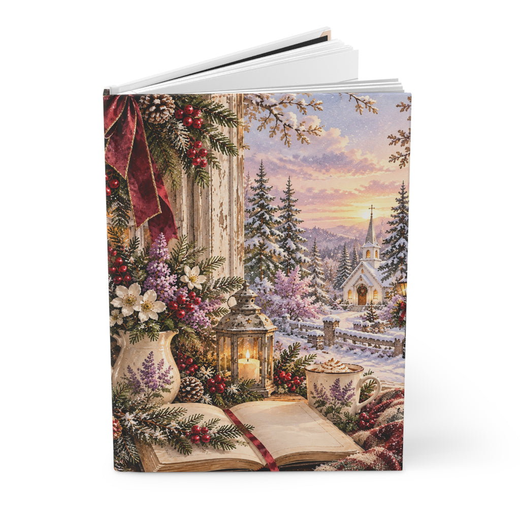 Christmas Cottage Hardcover Journal — Winter Village Scene Lined Notebook