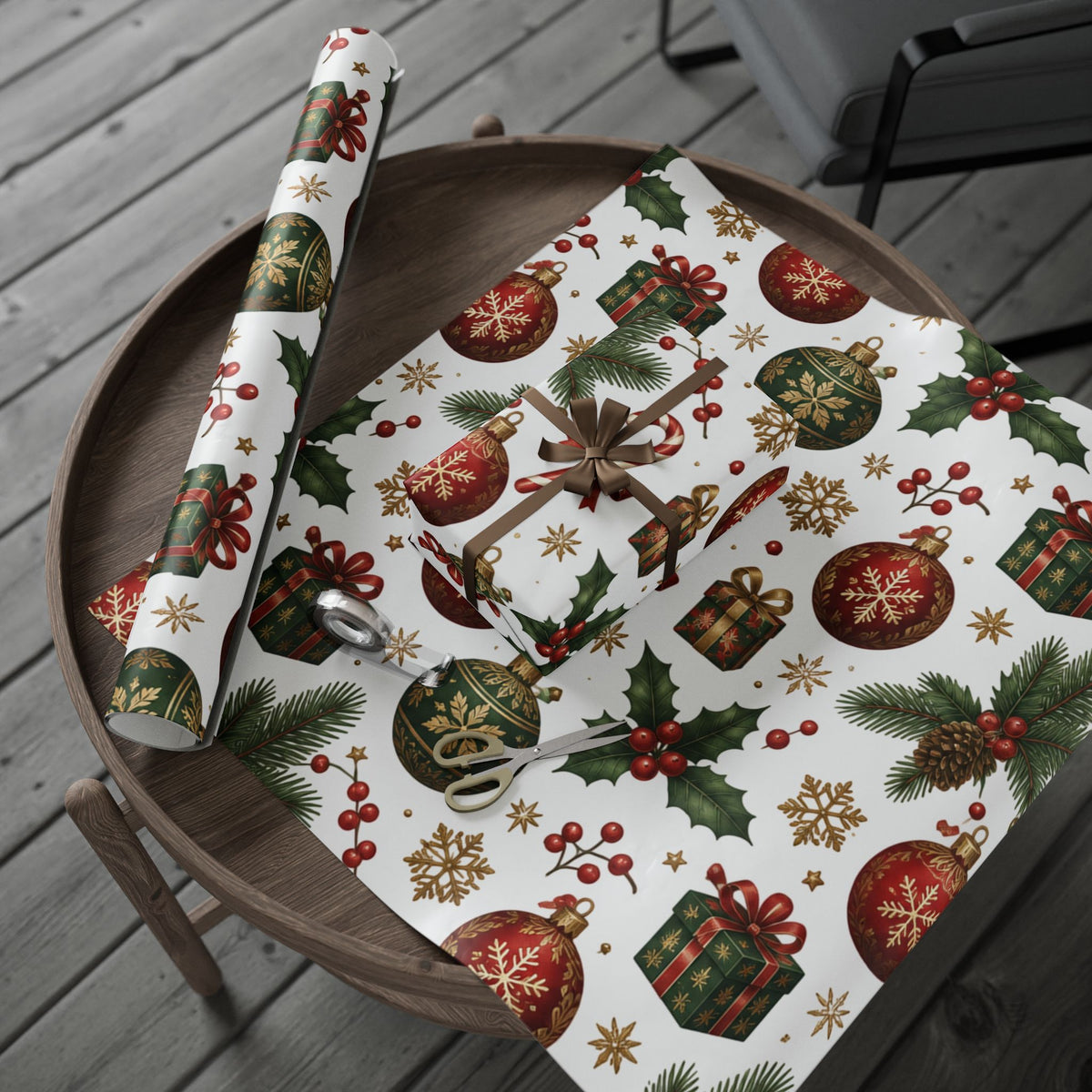 Christmas Cottage Wrapping Paper Roll — Festive Winter Gift Wrap