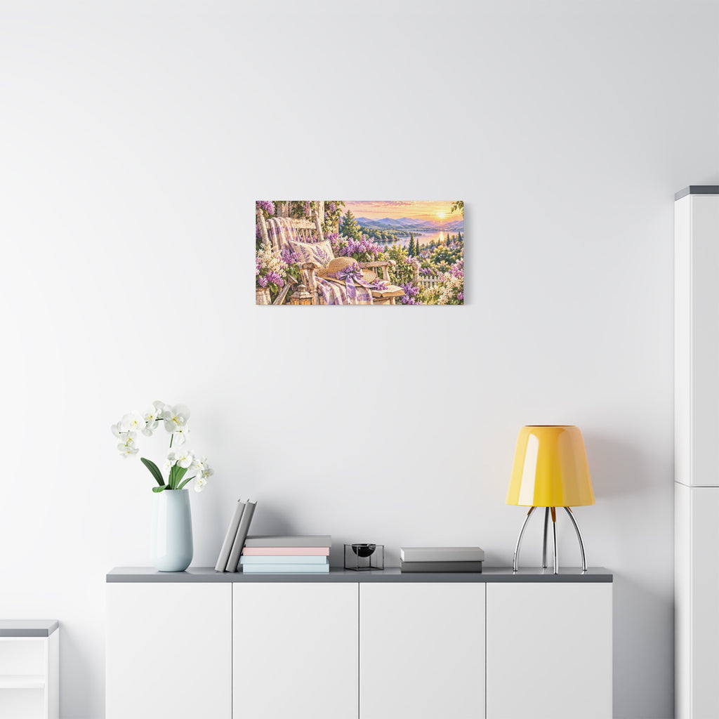 Lavender Porch Canvas Print — Cottage Sunset Wall Art