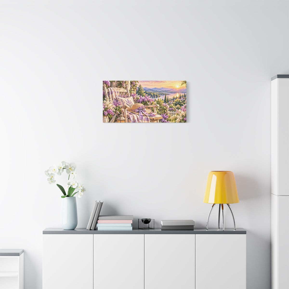 Lavender Porch Canvas Print — Cottage Sunset Wall Art