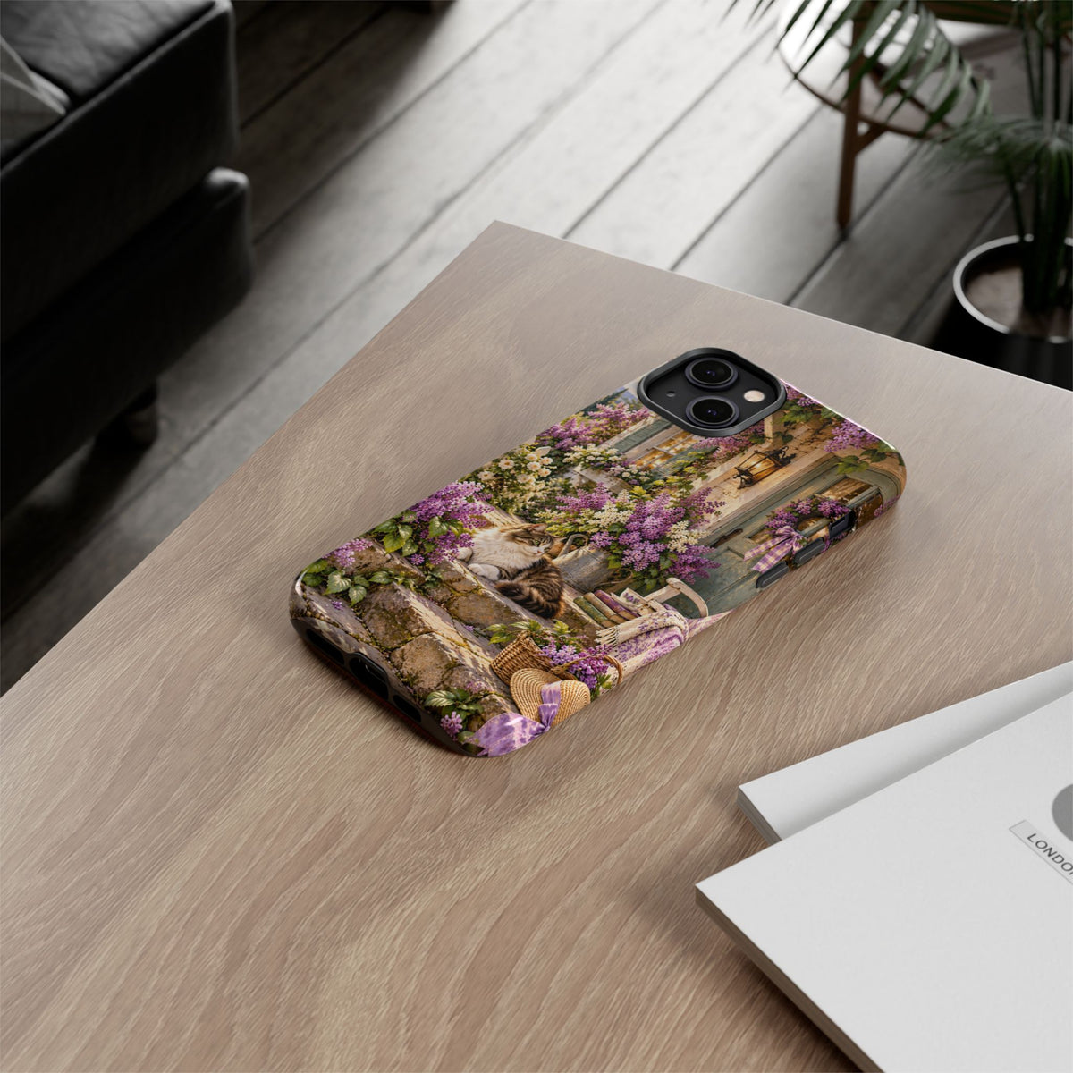 Cottage Garden Cat Phone Case — Lilac Floral