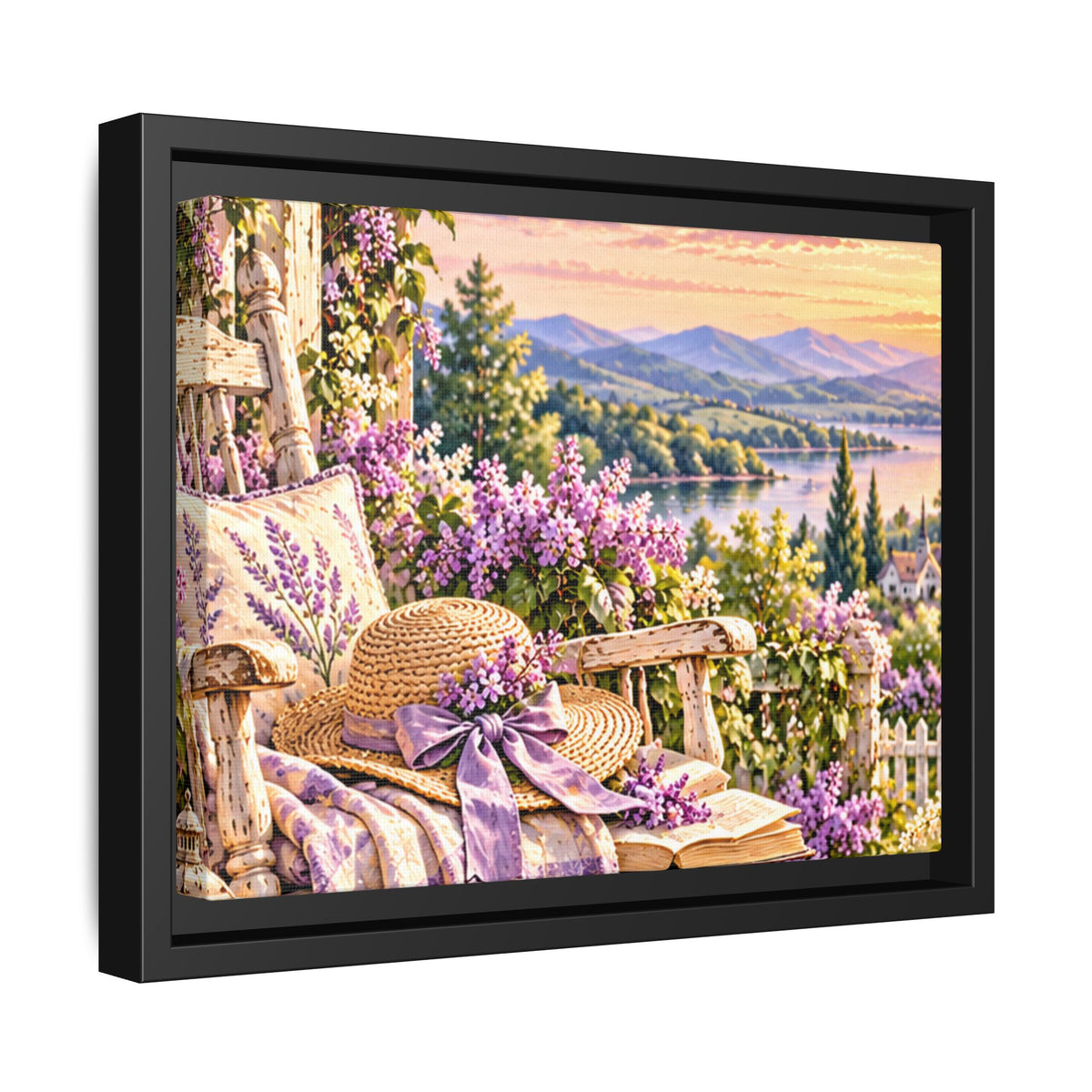 Sunset Lavender Garden Framed Canvas — Cottage Wall Art